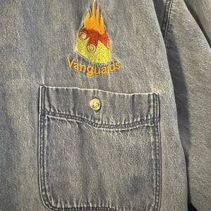 Vintage Wrangler Hero Denim Shirt Womens XL Blue Denim Button USA Vanguards Fire